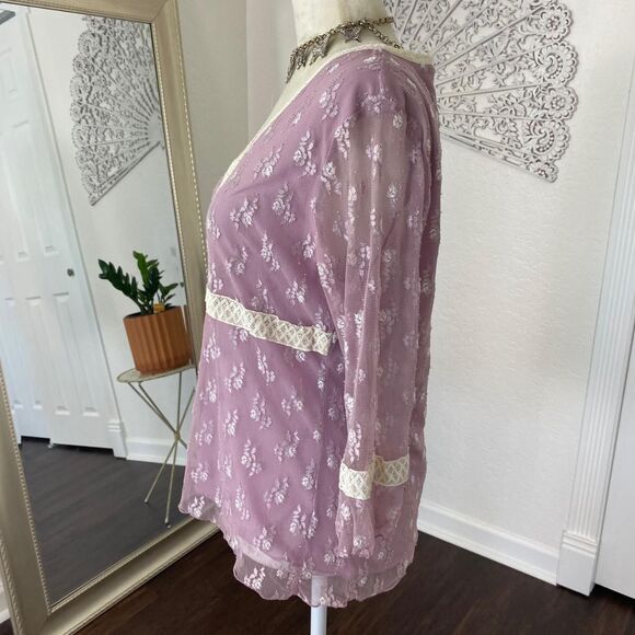 Notations Lilac Purple Whimsical Fairy Lace Crochet Babydoll 3/4 Sleeve Top S - Picture 4 of 7